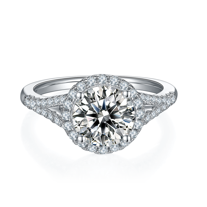 双臂圆包S925银镀白金MoissaniteWomen's Ring2.0ctD级